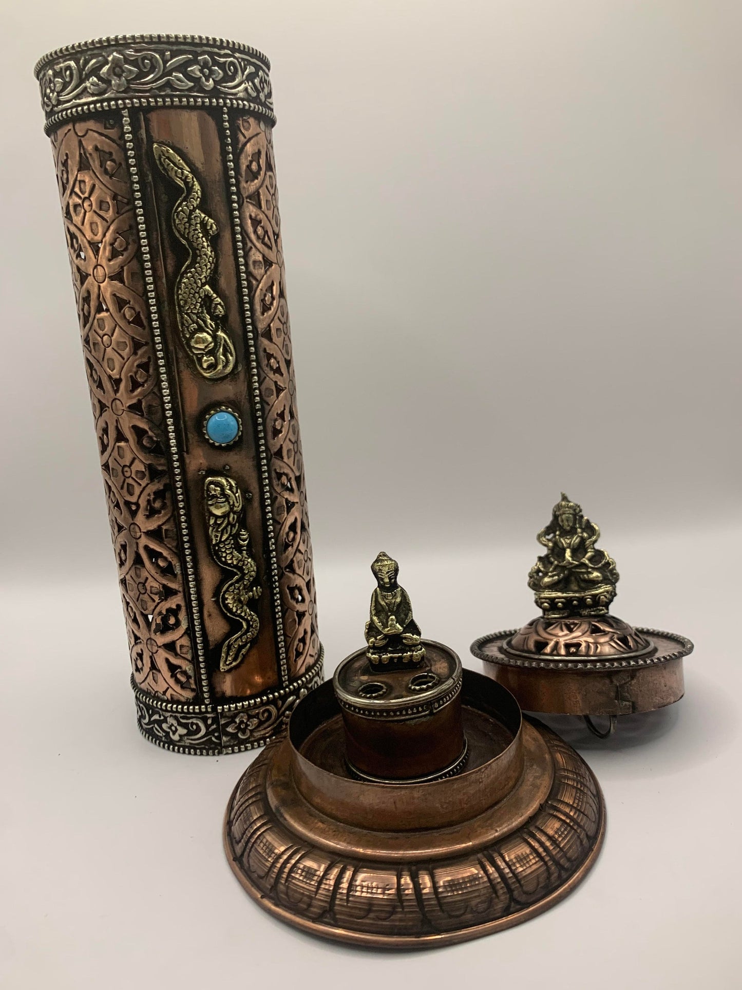 100% Brass and Copper | Turquoise | Red | Stone | Tibetan | Incense stick | Holder | Stand | Handmade In Nepal